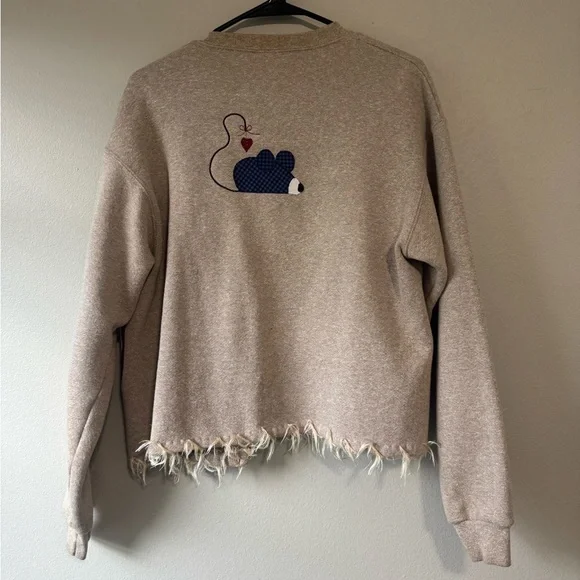 Vintage Cat Paw Print Appliqué Cardigan Jacket Beige Frayed Hem Cozy Cat Lover M - Picture 8 of 10